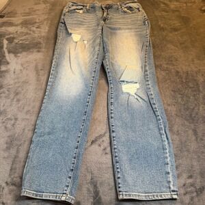 Maurices Womens Size 12 Long High Rise Straight Leg Jeans Distressed Light Wash